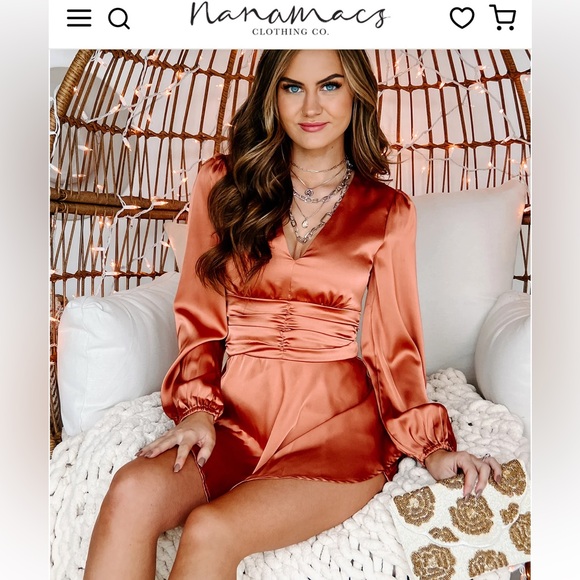 No flaws Here Satin Assymmetrical romper in Rust - Picture 4 of 10